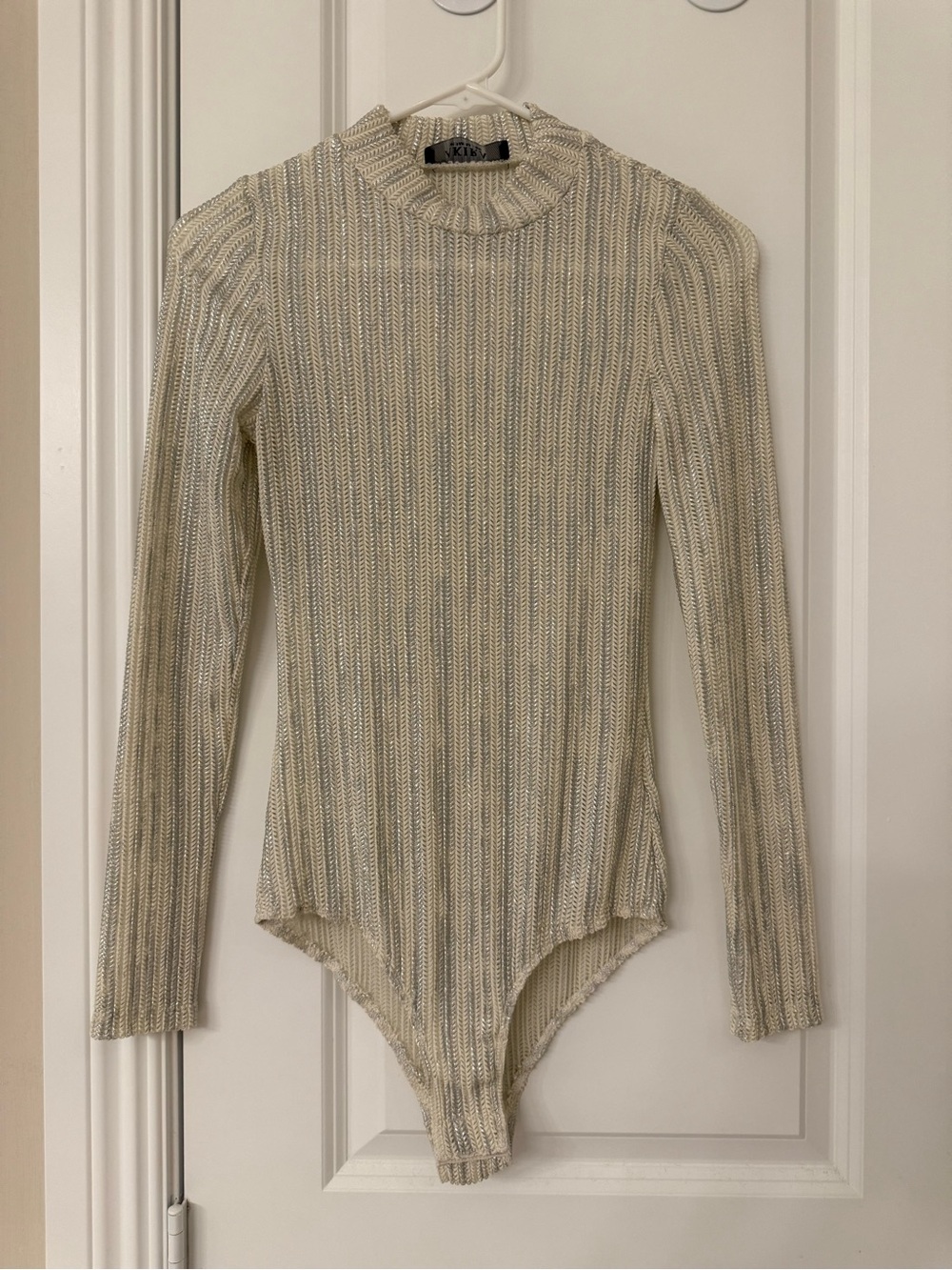 AKIRA Cream Ribbed Mock-Neck Long-Sleeve Bodysuit